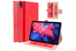 Фирменный чехол бизнес класса для Lenovo Tab P11 TB-J606L / TB-J606F (2020/2021) / Pad 2021 (TB-J616) с визитницей и держателем для руки красный натуральная кожа Prestige Италия
